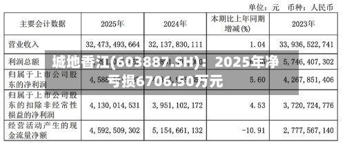 城地香江(603887.SH)：2025年净亏损6706.50万元