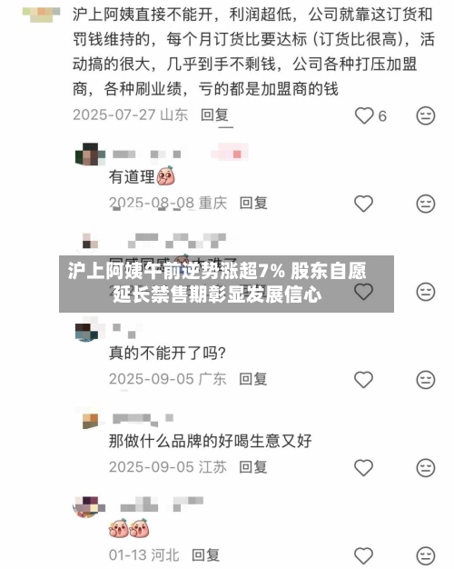 沪上阿姨午前逆势涨超7% 股东自愿延长禁售期彰显发展信心