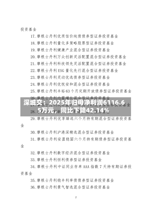 深城交：2025年归母净利润6116.65万元，同比下降42.14%