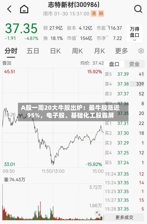 A股一周20大牛股出炉：最牛股涨近95%	，电子股、基础化工股霸屏-第2张图片