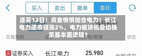 连买12日！资金悄悄加仓电力！长江电力逆市领涨2%，电力板块机会切换至基本面逻辑？